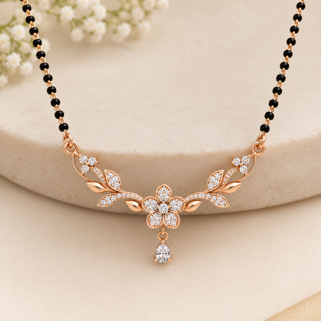 Floral Rose Gold Diamond Mangalsutra